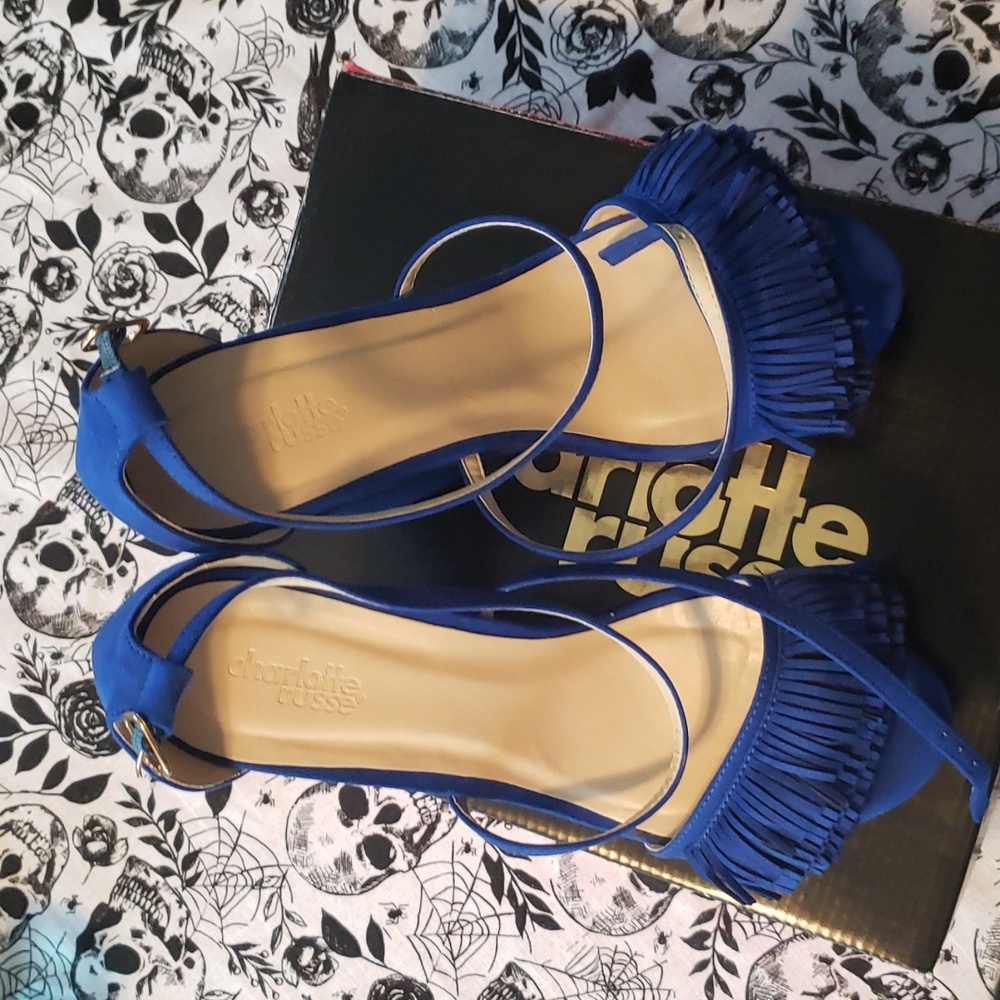 FRINGE ROYAL BLUE WEDGES WITH CRIS CROSS STRAPS